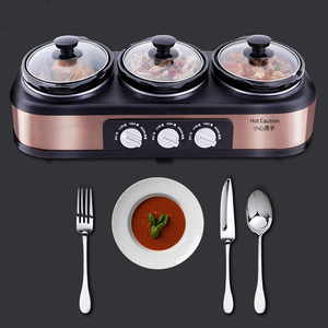 3X1.5L Marmite <span class=keywords><strong>Mijoteuse</strong></span> électrique et serveur de buffet <span class=keywords><strong>Triple</strong></span> chauffe-plats Pots en céramique avec 3 réglages de chaleur Ragoût automatique de soupe - Product Image 1