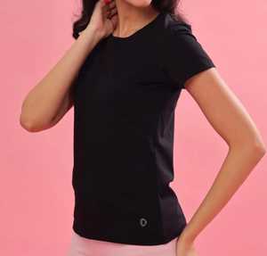 T-shirt en coton pour femme, col rond, manches courtes, coupe classique, élégant, décontracté, couleur unie, tricoté, respirant, anti-rides, été - Product Image 2