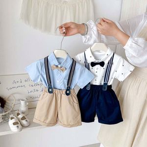 Tenue de gentleman pour tout-petits garçons : <span class=keywords><strong>chemise</strong></span> à manches courtes, short à bretelles et nœud <span class=keywords><strong>papillon</strong></span> pour anniversaire, mariage, fête ou tenue décontractée - Product Image 1