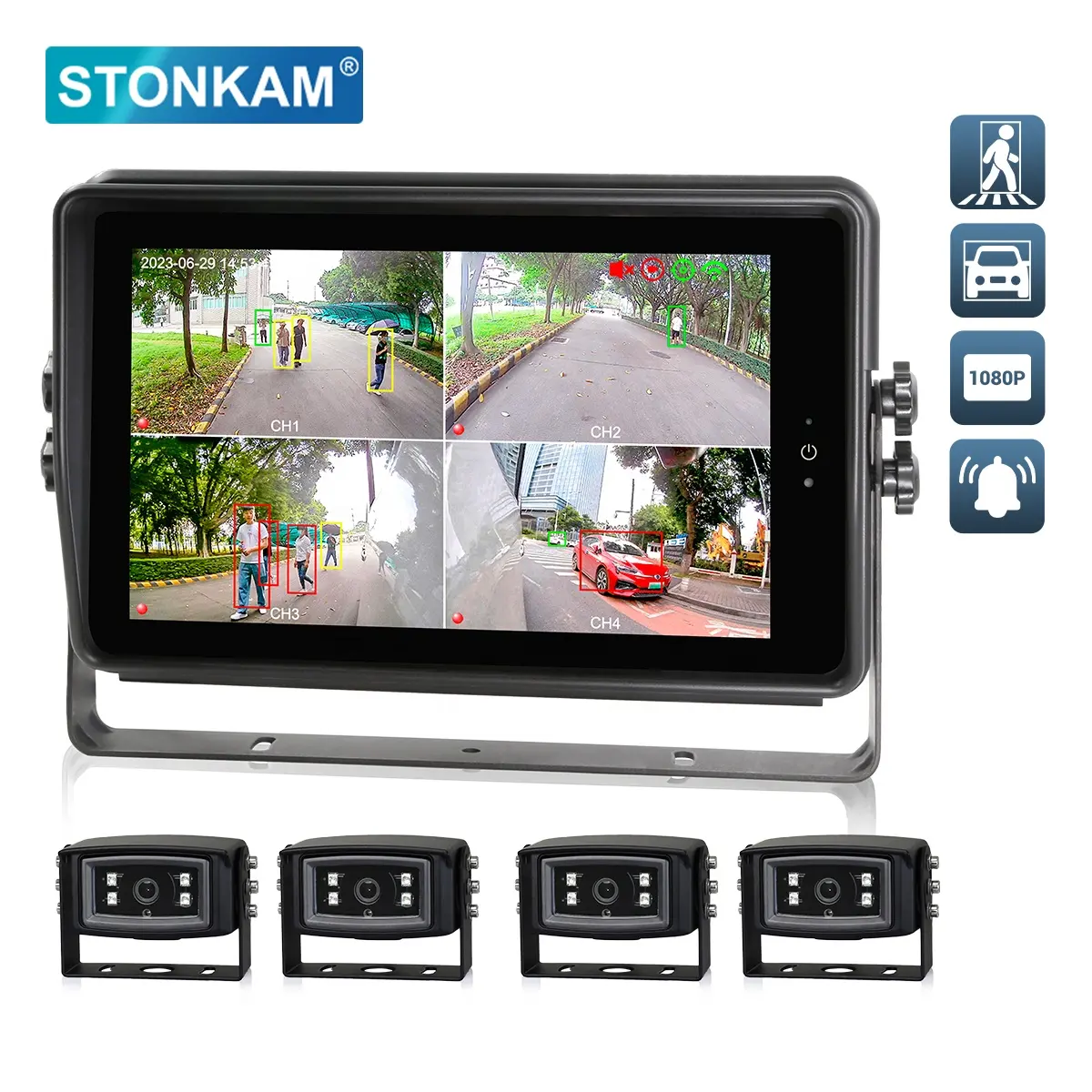 STONKAM Innovative Blind Spot Assist AI Integration DVR and Monitor 2-in-One Support Recording IP66 Truck Camera System