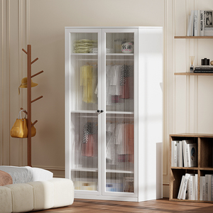 <span class=keywords><strong>Armario</strong></span> de acero ajustable con puerta abatible de cristal, <span class=keywords><strong>armario</strong></span> de dormitorio de metal para almacenamiento de tela, <span class=keywords><strong>armario</strong></span> moderno con cierres cómodos - Product Image 1
