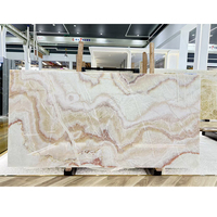Dalle de marbre aspect onyx beige rose MT STONE, polie, à veines douces, pour mur décoratif et comptoir de salle d'exposition