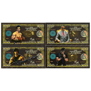 Ensemble de billets de banque imprimés en feuille d'or double face 24 carats Sylvester <span class=keywords><strong>Stallone</strong></span>, 100 USD, pièce de collection non monétisée, cadeau pour les fans - Product Image 2