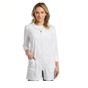High Quality Spread Collar Women's Zip Laboratory Coat Doctor Lab Coat White