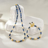 Conjunto de Collar y Pulsera de Piedras de Moda para Mujer con Perlas de Agua Dulce y Sodalita, Hecho en China, Zhejiang, para Ocasiones Casuales y Semi-formales