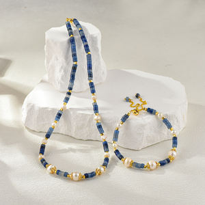 Women's Trendy Stone Necklace/Bracelet <b>Set</b> with Freshwater <b>Pearls</b> and Sodalite Made in China for Casual Semi-formal Occasions - Product Image 6
