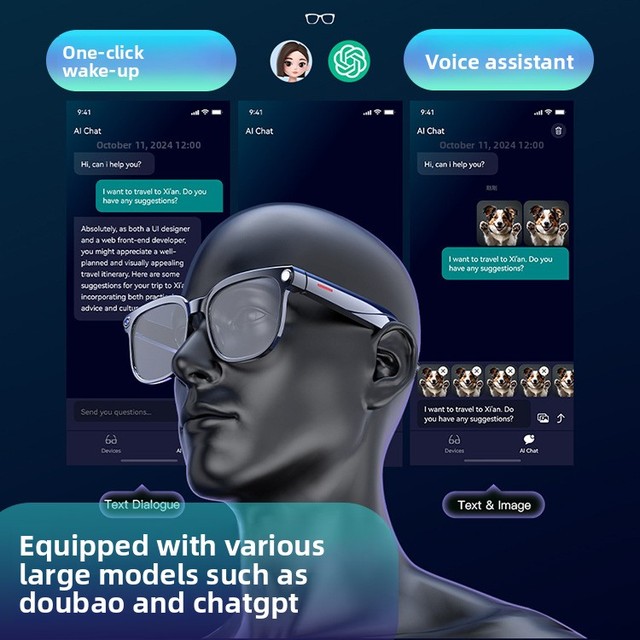 For 800W Camera AI Translation Smart Glasses Real-Time Mutual Translation Audio/Video Calls ENC Noise Reduction Touch Button