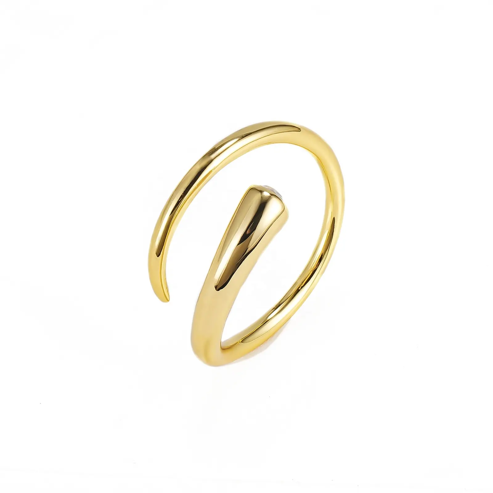Wholesale Custom Creative Design Ring Brass Fashion Jewelry Cute Winding Shape 18K Gold Plated Zircon Adjustable Open Ring Women