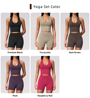 Ensembles de yoga essentiels anti-choc à col halter, shorts de sport taille haute, shorts de course
