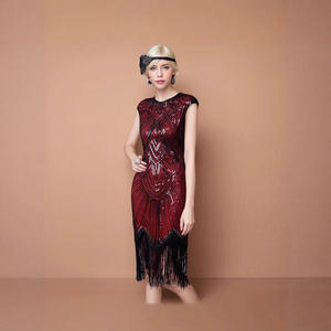 Robe Charleston style Charleston des années 1920, inspirée du Grand <span class=keywords><strong>Gatsby</strong></span>, noire, longue, naturelle, sexy, pour soirée, déguisement - Product Image 3