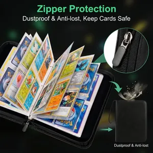 Album à fermeture éclair en cuir véritable pour cartes Pokémon, 400 emplacements, avec pochettes de protection pour cartes, présentoir Charizard - Product Image 4