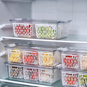 Conteneur de stockage pour produits frais avec panier d'égouttage, en plastique transparent, pour fruits et légumes, avec couvercle - Product Image 1