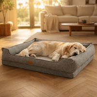 Cama para Perro Estilo Sofá de Lino Natural, con Tres Lados Reforzados, Esponja Ortopédica, Colchón Interior Extraíble, Lavable, Antideslizante, Personalizable, OEM