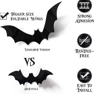 Cross-border Halloween <b>Decoration</b> Supplies Black Bat Stickers 3D Three-dimensional Bat <b>Party</b> <b>Decoration</b> Scene <b>Wall</b> Stickers - Product Image 2