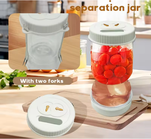 Pot à cornichons en plastique avec séparateur, passoire pour aliments humides et secs, pot hermétique à bascule en forme de sablier pour cornichons d'olives - Product Image 5