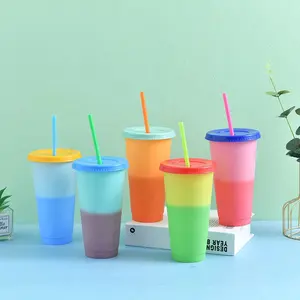 Креативная соломенная чашка из полипропилена, Термочувствительная пластиковая чашка с изменением цвета и крышкой может быть изготовлена по индивидуальному заказу