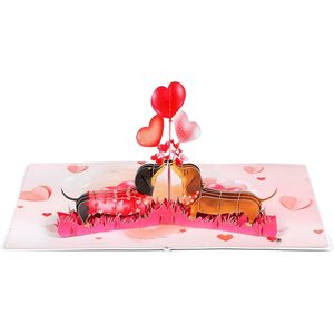 Dachshund Couple Pop Card 3D Romantic Love Anniversary Valentine's Day Greeting Card 4-Color Digital Printed <b>Gloss</b> Lamination - Product Image 5
