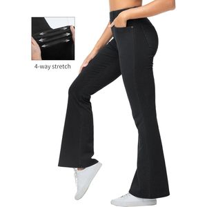 Pantalones vaqueros elásticos de mujer con corte acampanado, pierna ancha, estilo jeggings, con bolsillos, transpirables, de mezclilla, fáciles de poner. - Product Image 4