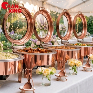 Scaldavivande di Lusso in Acciaio Inox Oro Rosa con Sistema Idraulico, Set per Buffet Commerciale, Scaldavivande per Matrimoni, Ristoranti e Hotel - Product Image 1