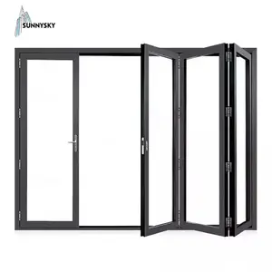 Custom American Canada Aluminum Frame Four Panels Exterior folding Sliding Doors Stacking Glass Walls Aluminum folding door