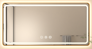 <span class=keywords><strong>Specchio</strong></span> da <span class=keywords><strong>Bagno</strong></span> LED Rettangolare Stile Europeo <span class=keywords><strong>con</strong></span> <span class=keywords><strong>Cornice</strong></span> Dorata e Funzione Bluetooth - Product Image 4