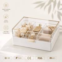 Boîte de rangement pour bijoux en acrylique carrée durable, transparente, avec ruban, boîte cadeau, étui de rangement pour cosmétiques