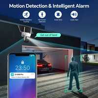 Cámara de Seguridad PTZ Inalámbrica con Energía Solar, WiFi, Visión Nocturna en Color HD 2K, Detección de Movimiento, Monitoreo Remoto, Tarjeta SD de 32 GB