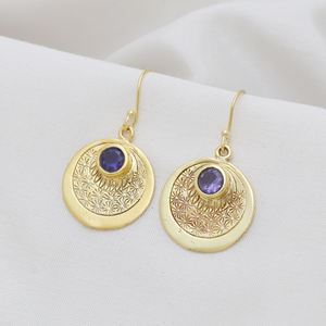 925 Solid Sterling Silver Gold Plated Natural Gemstone Iolite <b>Handmade</b> <b>Earring</b> at Factory Price for Sale Festive Season - Product Image 3