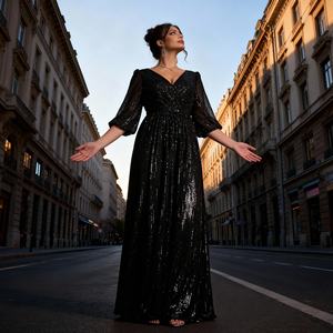 Abaya élégante en polyester de haute qualité avec broderie de paillettes pour femmes musulmanes, robe de soirée sur mesure - Product Image 4