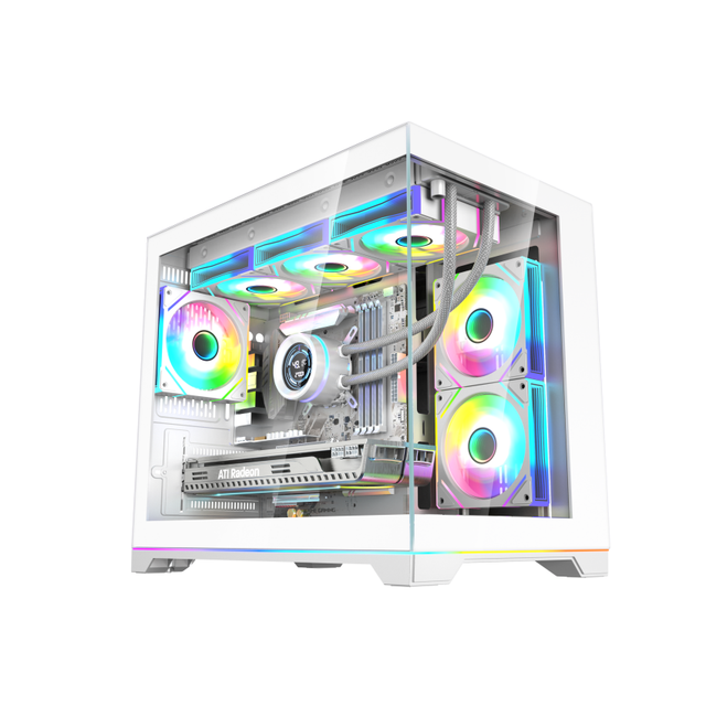 Custom High Airflow Aluminum Alloy Computer Gaming PC Case Mid Tower Tempered Glass Support 360 Water Cooling Micro ATX PC Cases