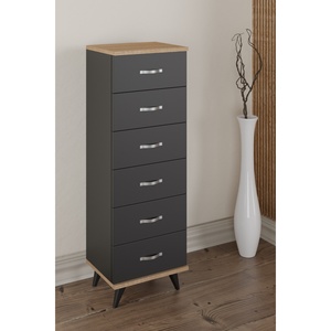 Commode de chevet moderne européenne à 6 tiroirs Belinda, élégante, en MDF et chêne, organisateur de rangement pour chambre à coucher, style design français - Product Image 4