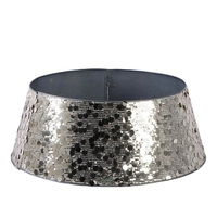 Vente chaude de luxe 3 panneaux en métal collier d'arbre de noël découpe brillante avec jupe à paillettes pour la décoration de la maison de vacances
