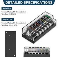 Boîte à fusibles marine étanche 12V/24V à 6 circuits avec indicateur LED, bloc de fusibles à lame ATO 150A max pour voiture, bateau, camping-car, camion 12V/24V
