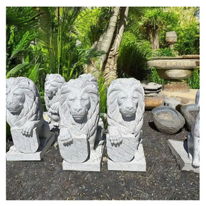 Estatuas de escultura de León de piedra de granito de alta calidad de estilo de diseño moderno al por mayor con base - Product Image 1