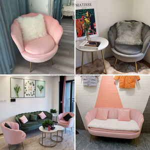 Ghế sofa đơn phòng khách phong cách Bắc Âu hiện đại cao cấp, màu tùy chỉnh, chân thép không gỉ mạ vàng, chất liệu nhung hồng, dành cho cửa hàng - Product Image 3