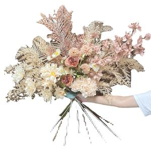 O-X476 Vente en gros de fleurs artificielles blanches de <span class=keywords><strong>champagne</strong></span>, arrangement de fleurs, haute simulation, décoration de mariage en plastique - Product Image 6