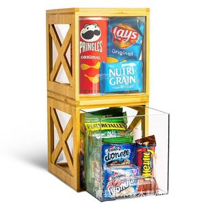 Wooden Stackable Snack <b>Storage</b> <b>Box</b> With Transparent <b>Drawers</b> Double Layer Desktop Organizer For Food And Miscellaneous Items - Product Image 1