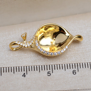 Pendentif en argent S925 en forme de feuille de lotus, accessoires de perles DIY pour femme, pendentif de tête JG5360 avec plateau vide 10-11-12 - Product Image 4