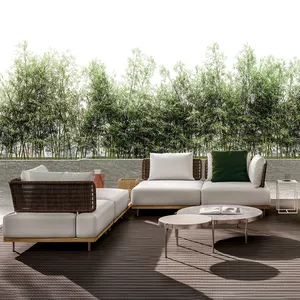 HANSE branded big lots wholesale custom acacia wood patio garden sets rattan sofa outdoor garden furniture