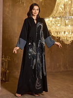 Nouvelle Robe de Soirée Formelle Longue en Satin Noir pour Femme, Col Montant, Manches Longues, Broderie Perlée et Pailletée Faite Main, Coupe Ample et Texturée