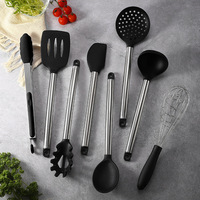 Ustensiles de cuisine faciles à nettoyer, ensemble de 9 ustensiles de cuisine en silicone avec manche et support en acier inoxydable pour ustensiles de cuisson antiadhésifs