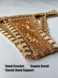 Maillot de bain bikini taille haute <span class=keywords><strong>en</strong></span> sequins bronze faits main pour femme, prêt à expédier, livraison <span class=keywords><strong>en</strong></span> <span class=keywords><strong>24h</strong></span>, idéal pour l'été et la plage, sans minimum de commande. - Product Image 4