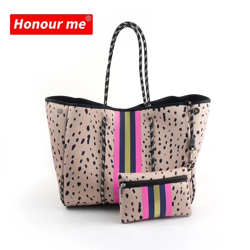 Bolso de playa de neopreno con estampado de leopardo, bolsa de neopreno resistente al agua