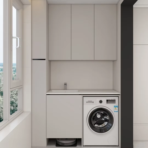 BALOM-Conjunto de armario de lavandería minimalista moderno para balcón, almacenamiento de fregadero de lavadora montado en la pared para apartamentos pequeños/hoteles - Product Image 1