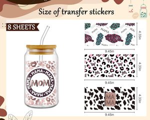 Transferts UV DTF personnalisés à motif léopard, autocollants UV DTF imperméables à appliquer par frottement pour verre de 16 oz, artisanat en bois DIY, cadeaux pour la fête des mères - Product Image 2