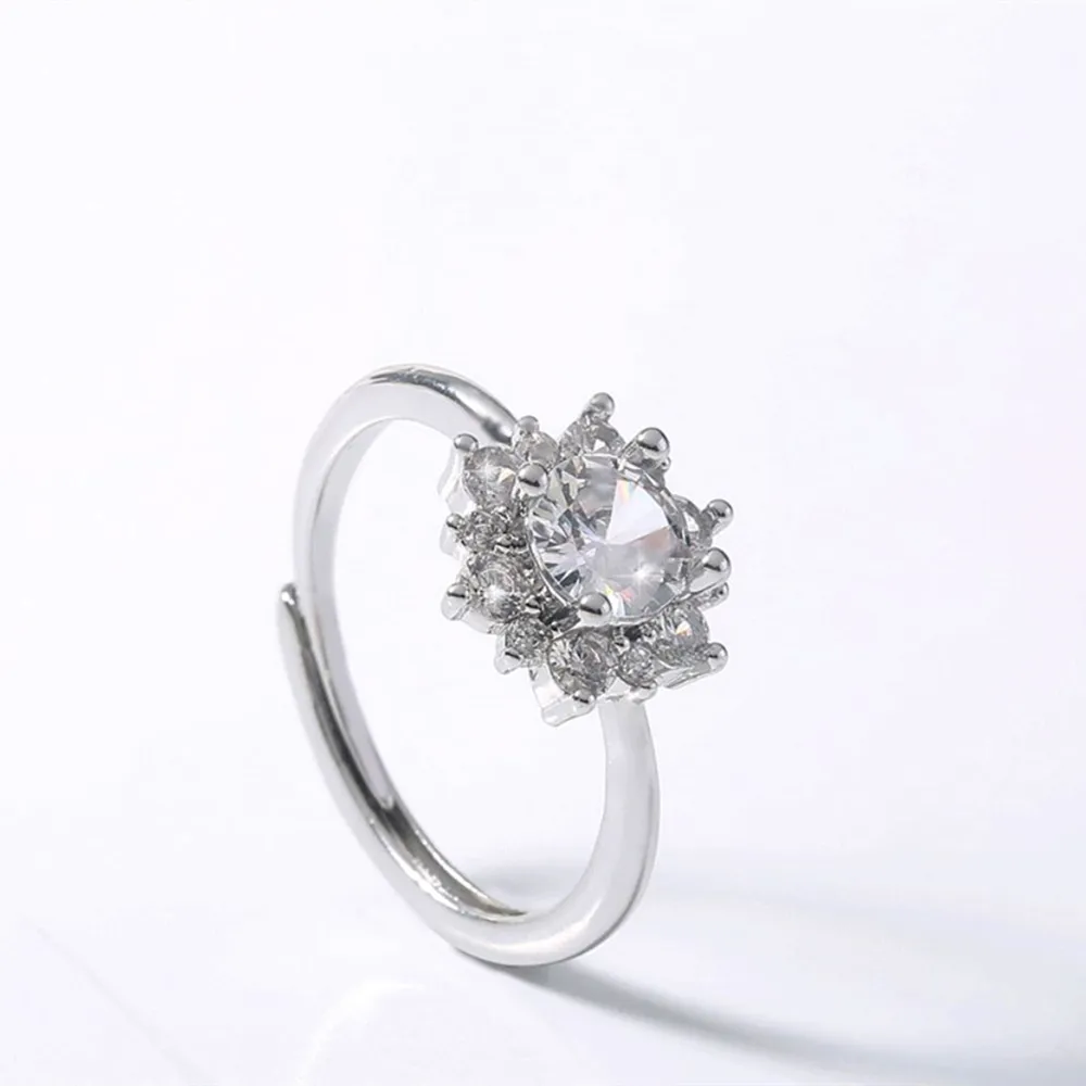 แหวนดอกทานตะวันแบบเปิดสำหรับคู่รัก,แหวนเพชร2กะรัตปรับขนาดได้แหวนเพชร