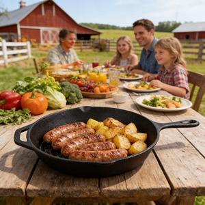 Sartén de <span class=keywords><strong>Hierro</strong></span> Fundido de 12 Pulgadas <span class=keywords><strong>con</strong></span> Doble Asa, Resistente al Óxido, Pre-Sazonada, Utensilio de Cocina Versátil - Product Image 3