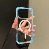 Coque de téléphone magnétique transparente en acrylique anti-chute à quatre coins pour iPhone 18 Pro Max, avec bords colorés et airbag, compatible Apple 17 Pro/16 Plus