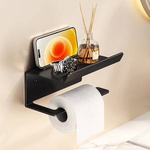 Porte-papier toilette mural minimaliste, auto-adhésif, en plastique, rectangulaire, avec rangement pour téléphone, sans perçage - Product Image 3