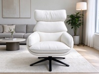 Moderner Hochlehner-Drehsessel mit Weißem Stoffbezug, Freizeitsessel mit Schwarzer Metallbasis, Lounge-Sessel für Wohnzimmer